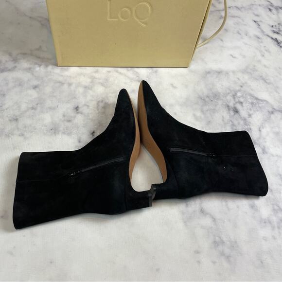 LoQ Silvia Black Suede Low Heel Ankle Boots NWB Pointed Toe Sz 39 - Picture 6 of 9